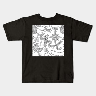 Monochrome Merry Christmas Pattern, New Year Illustration Kids T-Shirt